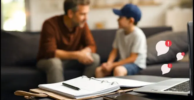 A Child Talking to dad and getting awared of Cybercriminal Activities.